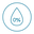 A simple graphic depicting a drop of water with "0%" written inside it, indicating no water content.