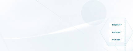 Grafische Darstellung mit den Begriffen "Prevent", "Protect" und "Correct" in einem minimalistischen Design auf hellem Hintergrund.