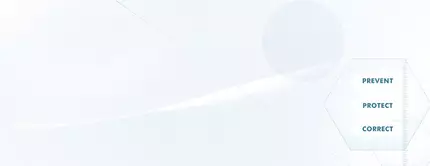Grafische Darstellung mit den Begriffen "Prevent", "Protect" und "Correct" in einem minimalistischen Design auf hellem Hintergrund.