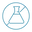 A light blue icon featuring a laboratory flask enclosed in a circle with a diagonal line crossing through it, indicating a prohibition or restriction on laboratory use.